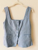 Sézane Zelinda Blouse Light Blue Linen Vest Size 38 US 6 Minimalist Coastal Photo 0