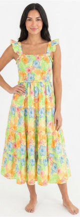 NWOT Ruffle Butts Women’s Hawaiian Floral Smocked Cotton Sun Dress Sz L 💛🎀 Photo 0