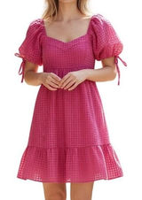 Entro Pink Gingham Puff Sleeve Smocked Ruffle Dress Coquette‎ Girly Size Small Photo 0