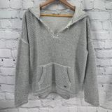 American Eagle Hoodie Women's XL Gray Textured Knit Cropped V Neck Casual Photo 0
