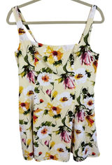 Abercrombie & Fitch Yellow Floral Mini Dress Square Neck Smocked Back Womens L Photo 0