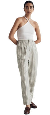 Madewell NWT The Tailored‎ Tapered Pant in Striped Linen-Blend Green White 6 Photo 0