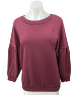 Free People Women's Purple Red Balloon Sleeve Pullover Sweatshirt Sweater Top XS Photo 0