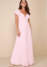 Lulus Ideal Occasion Pink Pleated Flutter Sleeve Maxi Dress Photo 0