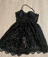 Black Lace Fit & Flare Dress - Women's Elegant Evening Dress Photo 0