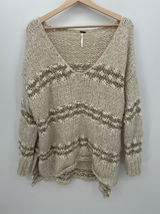Free People Womens Cream Knit Chunky Oversized Sweater Fuzzy Size L Neutral Long Photo 0
