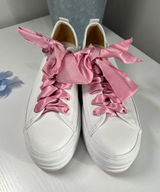 Keds‎ White Platform Sneakers Women's Size 7 Pink Satin Ribbon Laces Photo 0