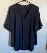 *Ann Taylor Navy V-Neck Pleated Detail Medium Short Flutter Sleeve Blouse #S Photo 0