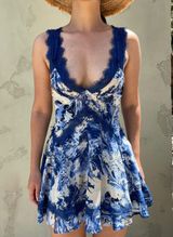 low back lace coastal granddaughter blue beach beachy summer print dress Photo 0