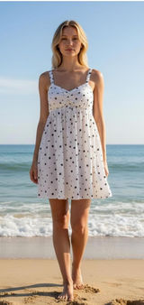 Altar’d State Women’s Large White Star Print Ruched Babydoll Dress Photo 0