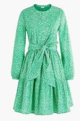 J crew long sleeve tie waist green floral cotton shirtdress size XS Photo 0