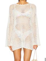 Show Me Your MuMu White Crochet Long-Sleeve Swim Coverup Photo 0