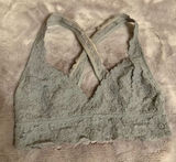 Aerie Floral Lace Crossback Bralette Gray Scalloped V-Neck Lined Intimates Small Photo 0