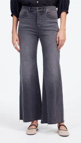 Madewell Flared Wide-Leg Jeans Size 31P Gray Raw Hem High Rise Stretch Denim Photo 0