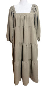 Grade & Gather Tiered Midi Dress Size‎ S Taupe Excellent Puff Sleeve Photo 0