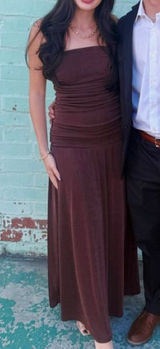 Line + Dot Bri Brown Strapless Draped Maxi Dress Photo 0