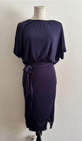 Shein Plisse Ribbed Midi Dress Womens Size Large Purple Belted‎ Dolman Boat Neck Photo 0
