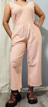 Cottagecore Peach‎ Sleeveless Wide Leg Jumpsuit XS Open Back Tie Pocketed Romper Photo 0