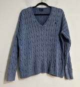 Polo Ralph Lauren Blue Cable Knit Pima Cotton V-Neck Sweater Fisherman Preppy Photo 0