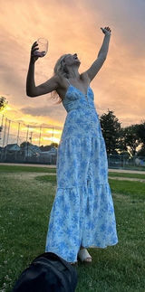 LoveShackFancy Women's White Blue Floral Garnita Floral Tiered Maxi Dress Size 0 Photo 0
