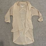 Cabi Cardigan Women Medium Linen Loose Knit Open Front Tan Beach Drape Lagenlook Photo 0