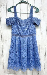 Francesca’s Dress Women Size M Periwinkle Off‎ Shoulder Blue Lace Mini Fairy Photo 0