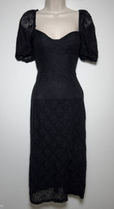 H&M Women Whimsigoth Vamp Babydoll Dress Small Black Lace Square‎ Neck Midi Slit Photo 0