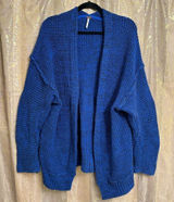 Free‎ People High Hopes Blue Black Chunky Knit Sweater Cardigan Small Photo 0