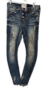NWT One Teaspoon 26 Blue Blonde Long Lovers Drop Crotch Skinny Distressed Jeans Photo 0