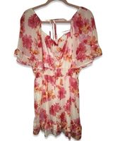 PEACH LOVE CALIFORNIA floral flutter sleeve tired ruffle hem mini dress Photo 0
