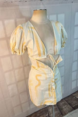 Sabo Skirt White Linen Cotton Button Down Puffed Sleeve Mini Dress Size XS Photo 0