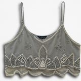 Miss Selfridge Grey Beaded Mesh Crop Cami Top Scalloped Sequin Festival Size 16 Photo 0