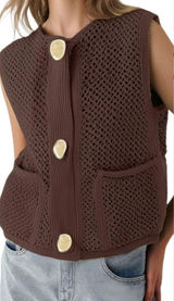 NWT Vigoss Trendy Chocolate Coffee Brown Chunky Knit Sweater Vest L Large NEW Photo 0