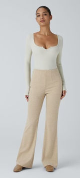 Halara Ribbed Knit High Waisted‎ Side Zipper Pockets Casual Flare Pants Small Photo 0