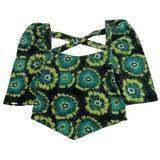 Free People Retro Hippie Green Square Neck Puff Sleeve Bandana Original! Small‎ Photo 0