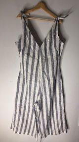 Scar Linen white blue Striped Palazzo Leg Jumpsuit Medium NWT Photo 0
