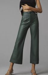 Maeve The Collette Faux Leather Green Wide Leg Cropped Pants Size 30 Photo 0