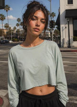Hyphen Los Angeles Sage Green Cropped Long Sleeve Top M Photo 0