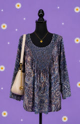Vintage boho fairy velvet paisley rhinestone tunic top Size Medium 💗 Photo 0
