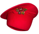 Red Fascinator Hat Feathers Kentucky Derby wide brim fedora brooch pin flowers Photo 0