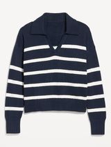 Old Navy Polo Navy & White Striped V-Neck Rugby Sweater Medium Photo 0