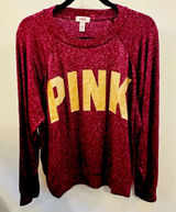 PINK Burgundy Long Sleeve Stretch Knit Top w Gold Logo Size L p-p 25 s-h 23 Photo 0