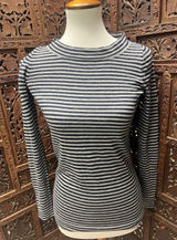 J. Crew XS Sweater Blue Gray Stripe Button Detail‎ Merino Wool Photo 0