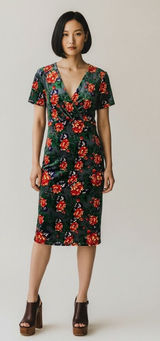Vintage Vibes Zara Velvet Rose Print Midi Dress, Size S Photo 0