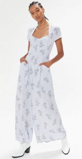 NWT Urban Outfitters UO KerriAnn lilac floral wide leg jumpsuit feminine Sz M Photo 0