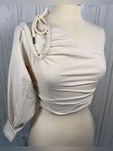 NWT WNTRMSE‎ Pippa One-Shoulder Long-Sleeve Crop Top in Vanilla, Size 6 Photo 0