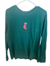 Life Is Good T Shirt Top Large Christmas‎ Stocking Green LS Heart Holiday Party Photo 0