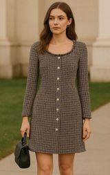 Gabby Skye Tweed Dress Sz 4 Ivy Preppy Academia 60s Mod Style Pearl Fringe Trim Photo 0