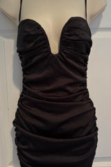 Oh Polly Black Ruched Bodycon Mini Dress NWT UK 8 US 4 Date Night Club Goth Photo 0