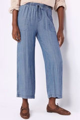 Club Z Collection Women's Wide Leg Pant Chambray Blue Pull On 100% Tencel Photo 0